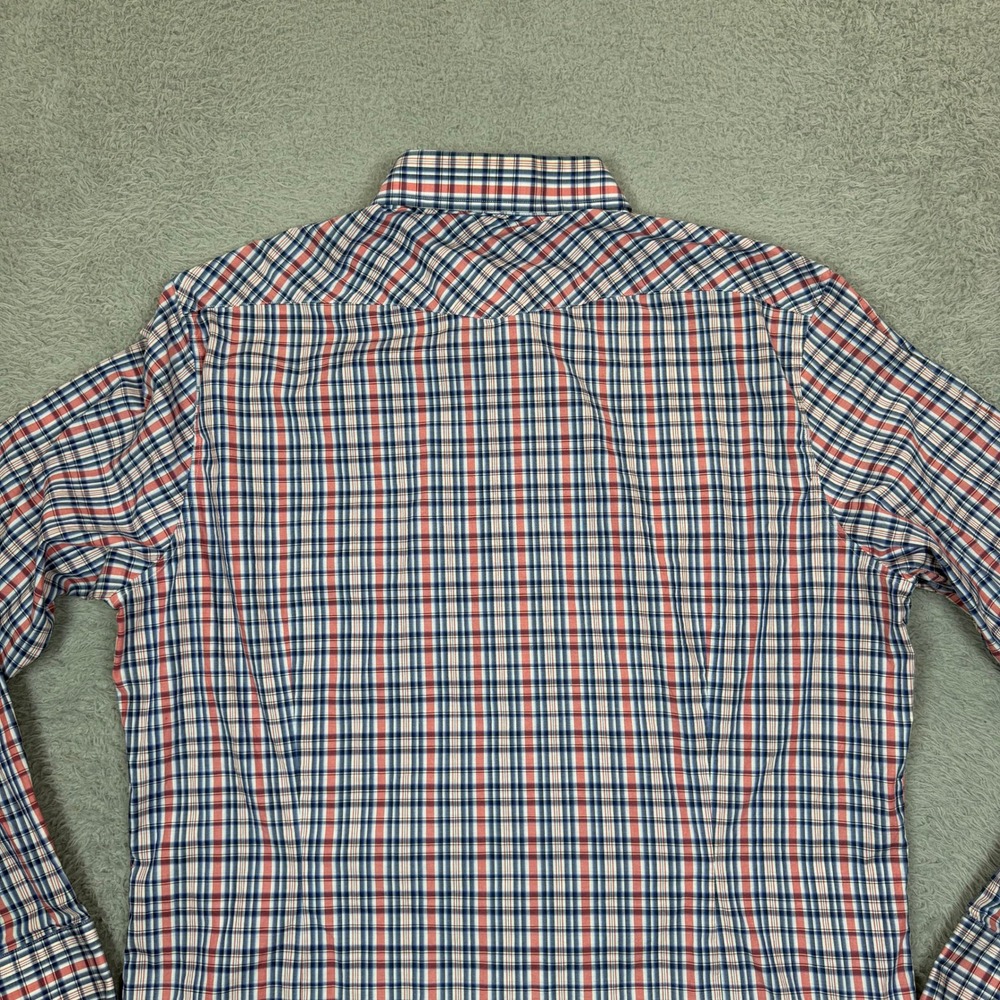 Banana Republic Mens Western Pearl Snap Plaid Shirt Red White Blue Large Stretch - Picture 4 of 12